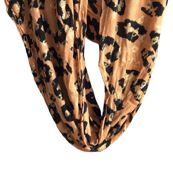 Charming Charlie Animal Print Gold Foil Infinity Scarf Loop Wrap Leopard Snood - Picture 6 of 14